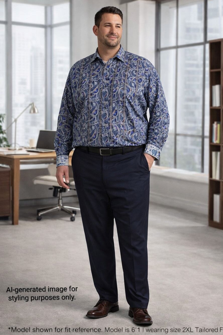 Robert Graham Blue Paisley Tailored Fit Shirt Size XXL Flip Cuff Embroidered
